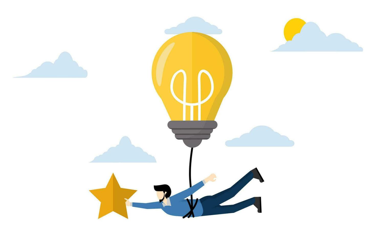 light bulb ideas for success, flying entrepreneurs with light bulb ideas to catch stars in the sky, leadership to get solutions to achieve goals, Creativity or innovation to help achieve business goal vector