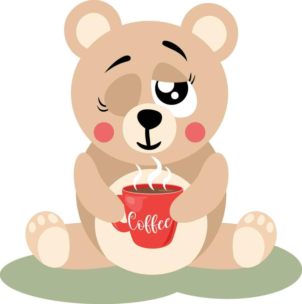 linda osito de peluche oso Bebiendo un caliente café vector