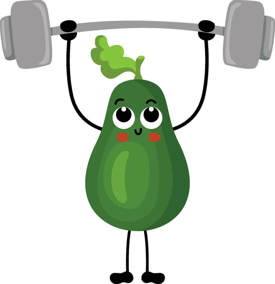 gracioso aguacate mascota haciendo gimnasio vector