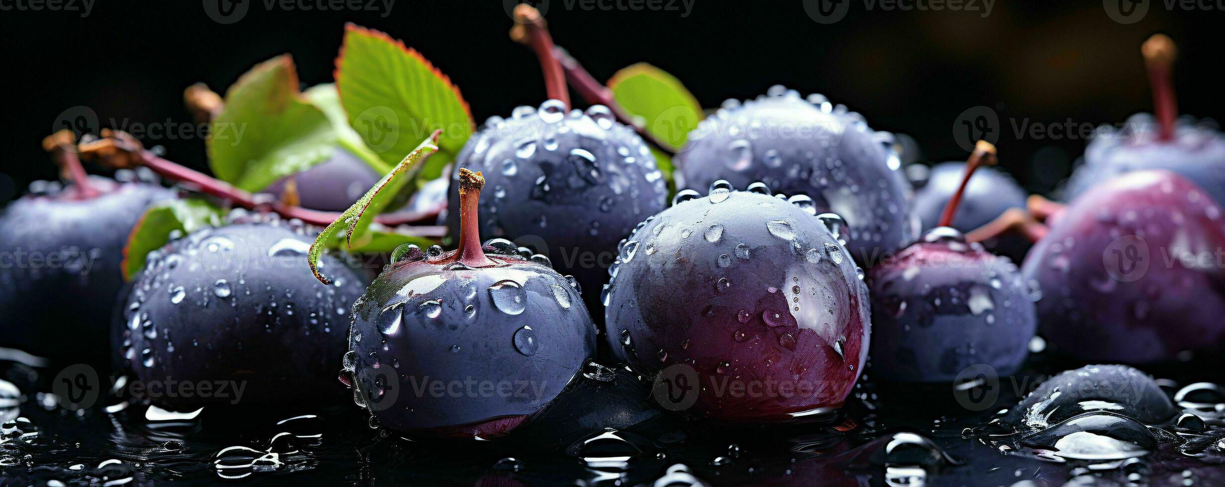 AI generated Fresh Bilberry with Water Drops. Blueberry. Generative AI photo