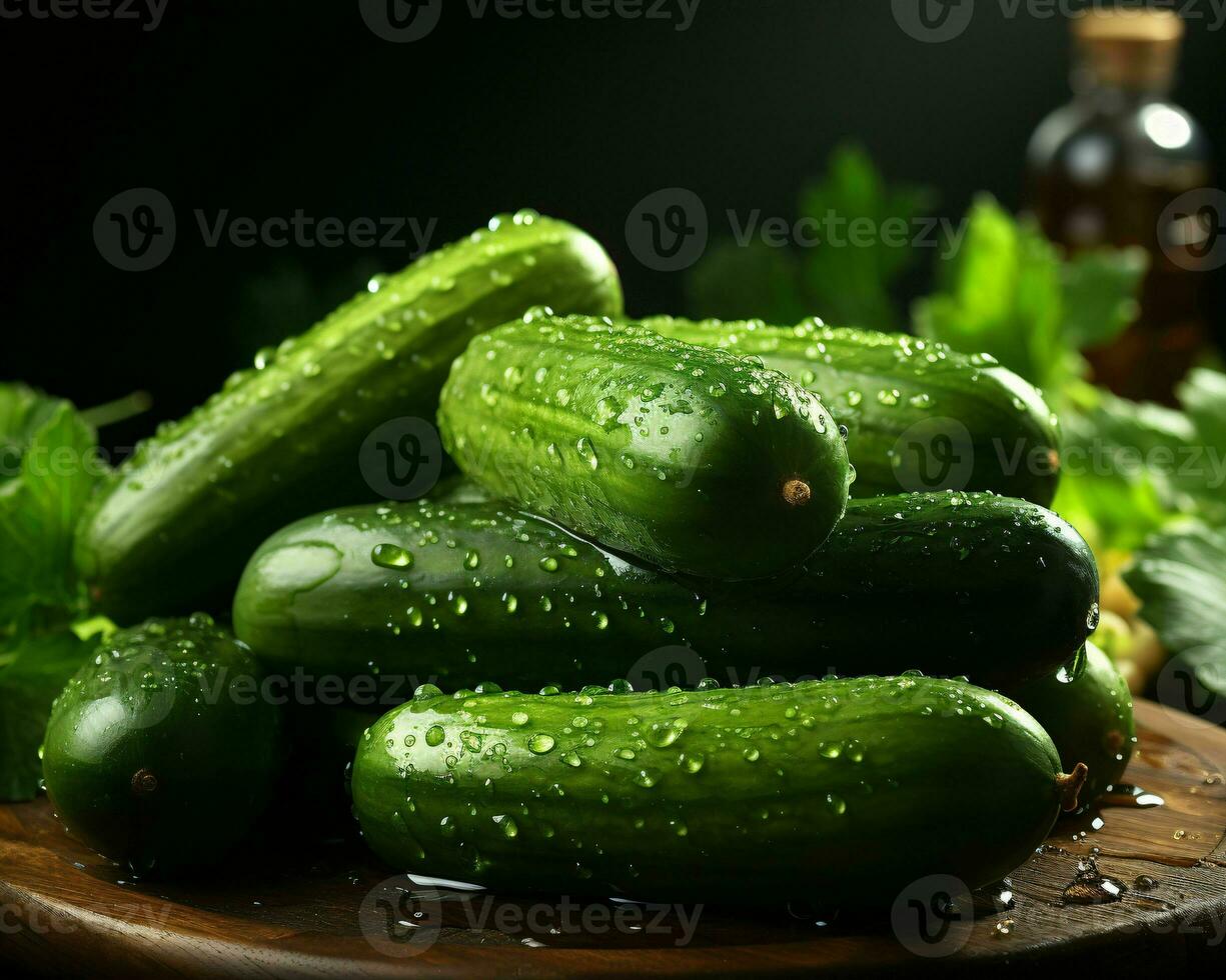 AI generated Fresh Cucumber with Water Droplets. Generative AI photo