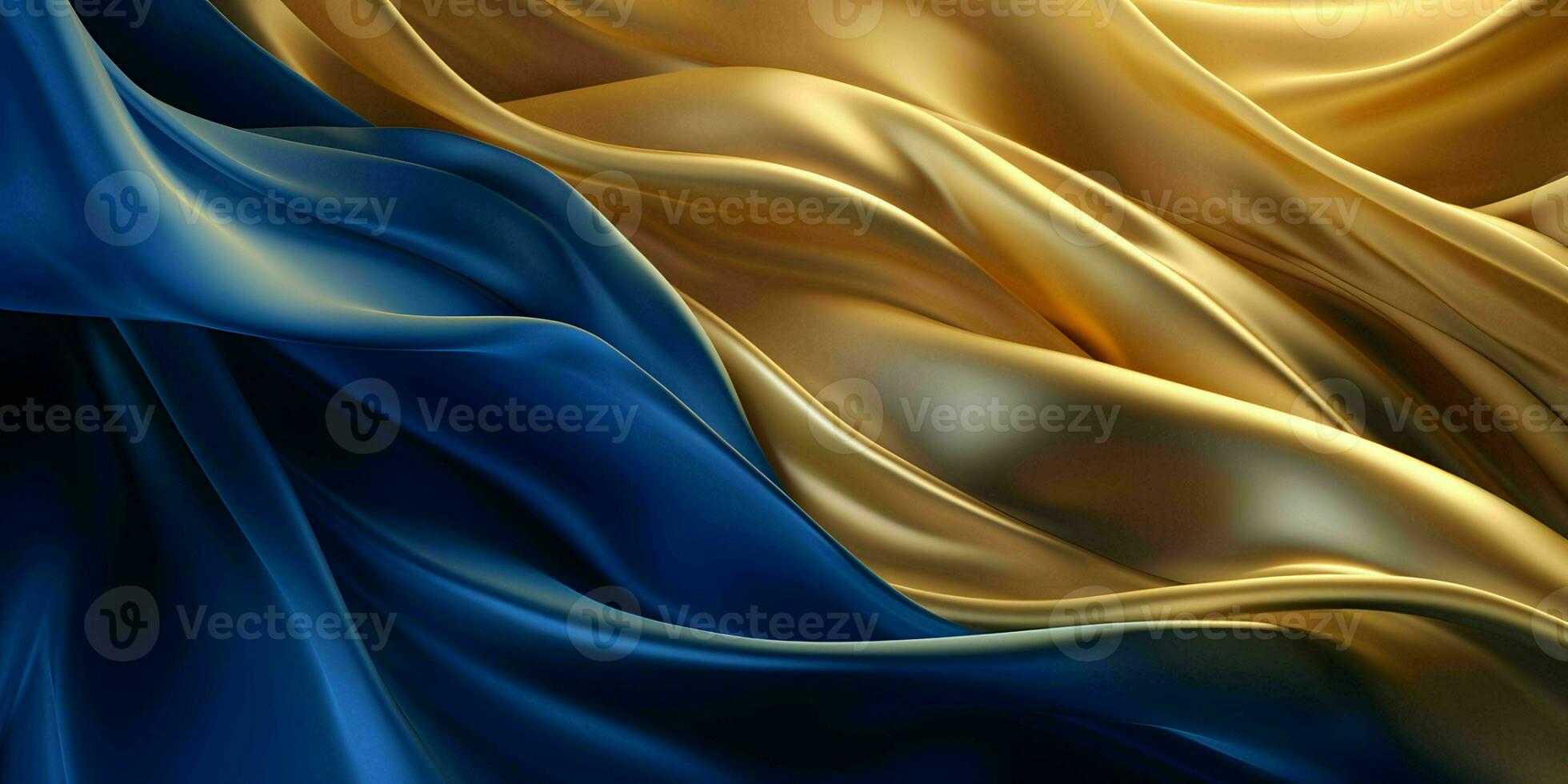 AI generated Luxurious Blue and Gold Silk Fabric Background. Generative AI photo