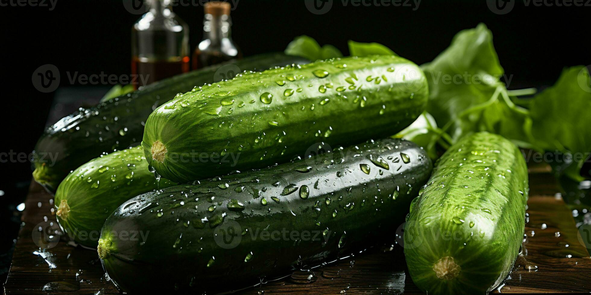 AI generated Fresh Cucumber with Water Droplets. Generative AI photo