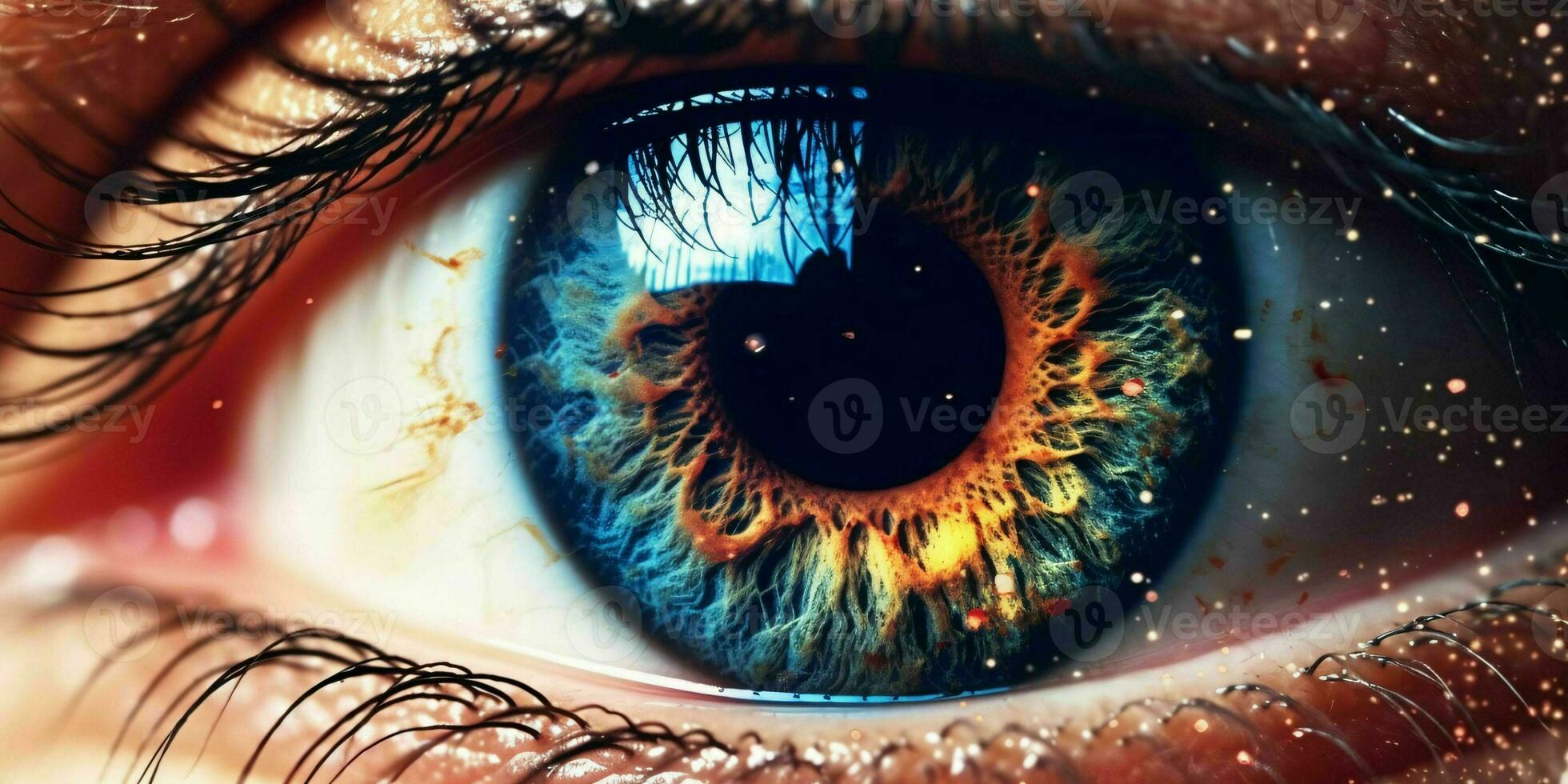 AI generated Close Up View of the Eye with the Universe inside. Generative AI photo