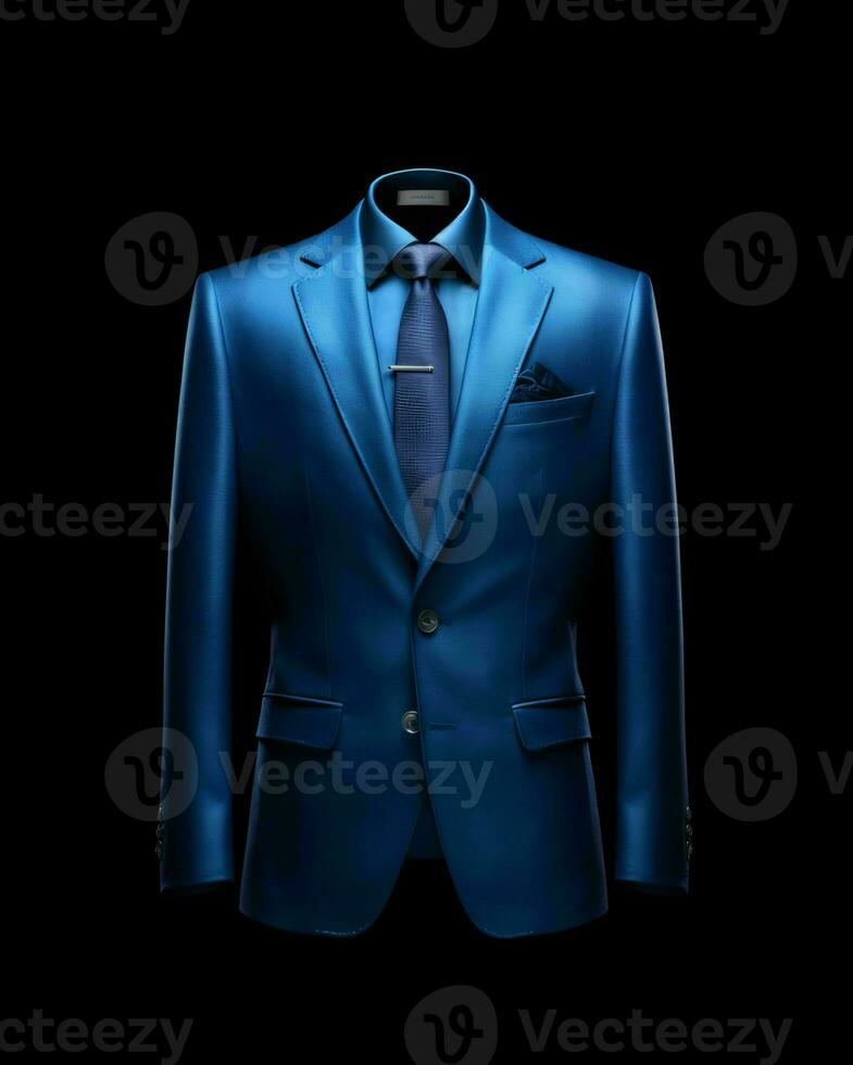 AI generated Elegant Blue Men's Suit Isolated on Black Background. Generative AI photo