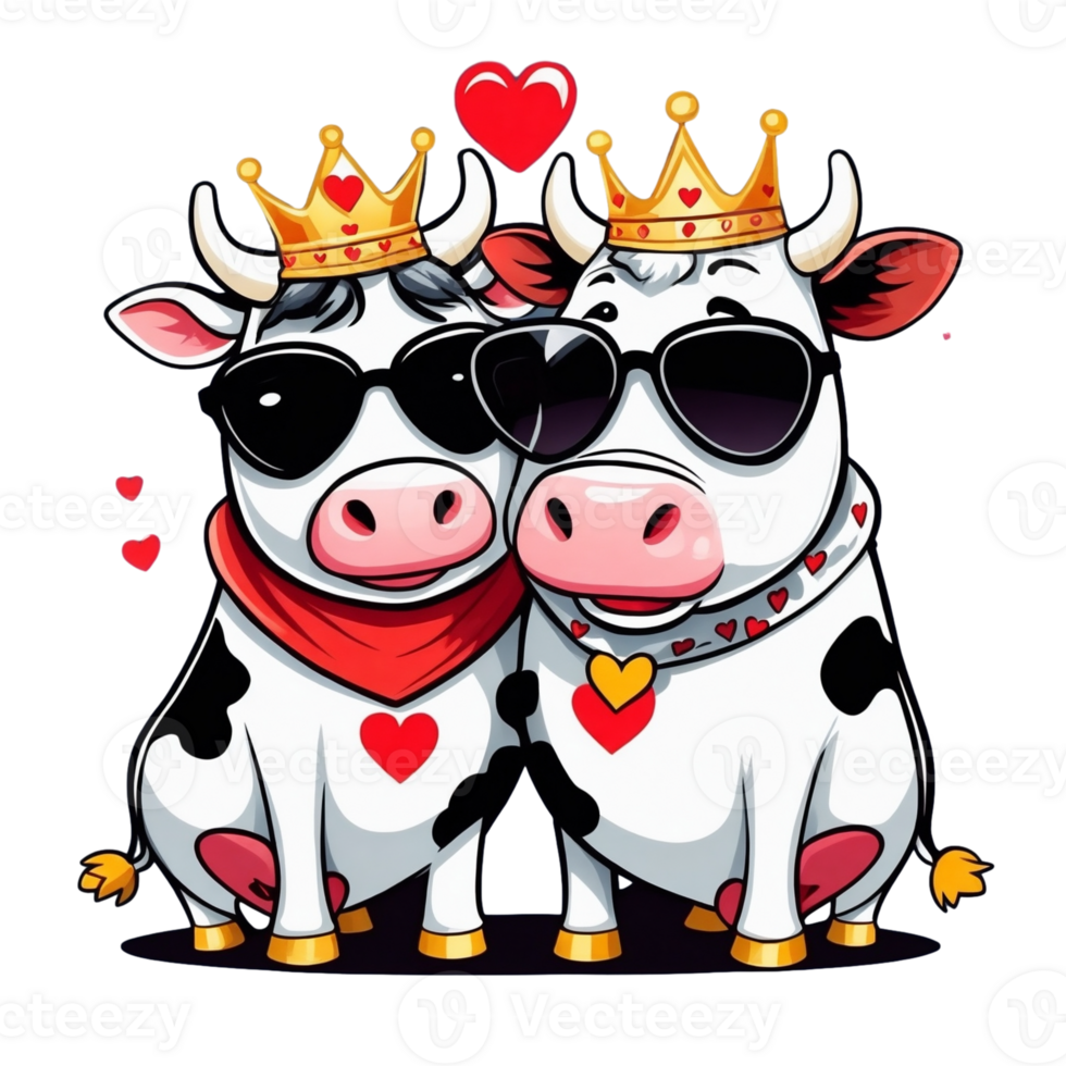 AI generated Valentines Day graphics  black and white cow png