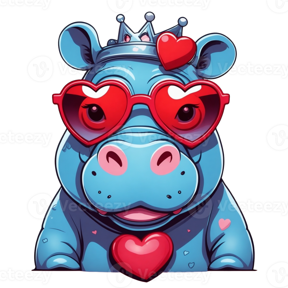 AI generated graphics for Valentines Day purple cute hippopotamus png