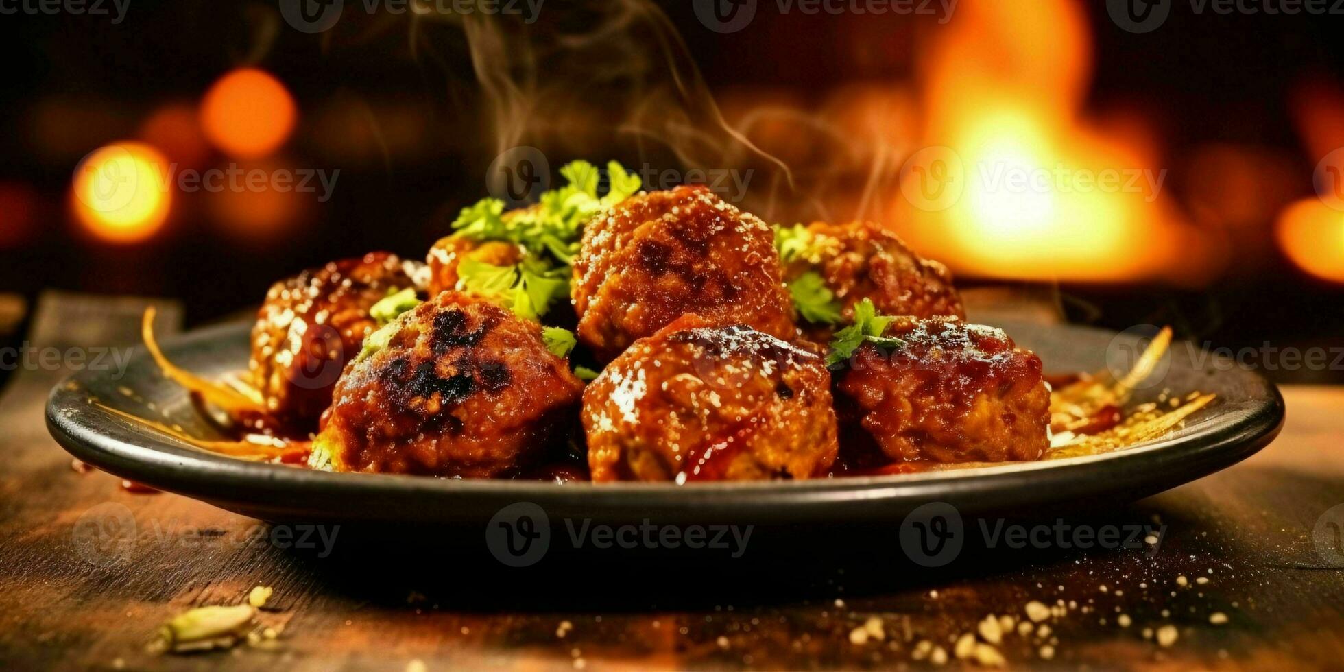 AI generated Delicious Meatballs with Sauce Served on a Plate. Generative AI photo