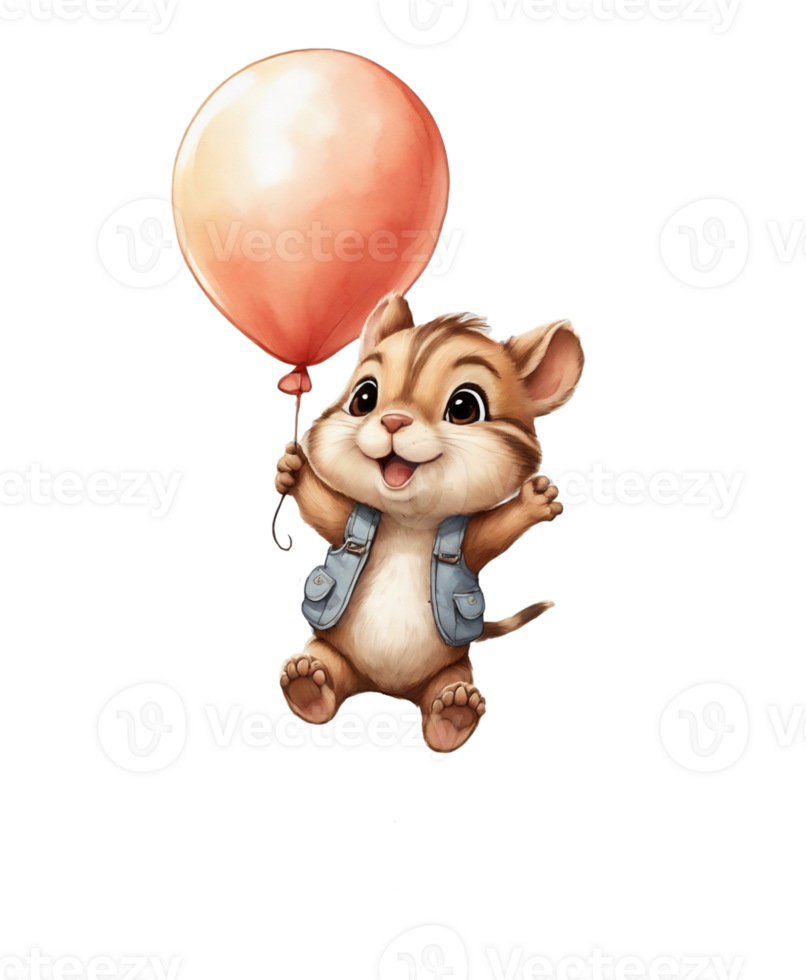 AI generated graphics with balloons and  animal for birthday png