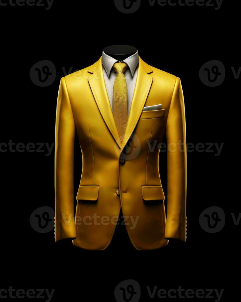 AI generated Elegant Yellow Men's Suit Isolated on Black Background. Generative AI photo