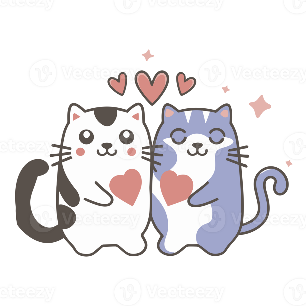 AI generated graphics of two  cats in love hugging each other and red hearts png