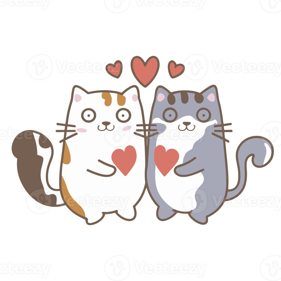 AI generated graphics of two  cats in love hugging each other and red hearts png