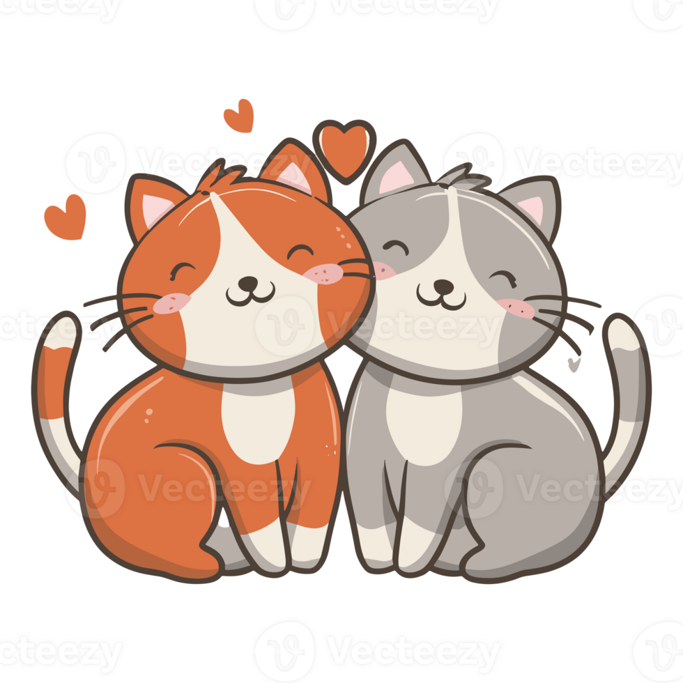 AI generated graphics of two  cats in love hugging each other and red hearts png