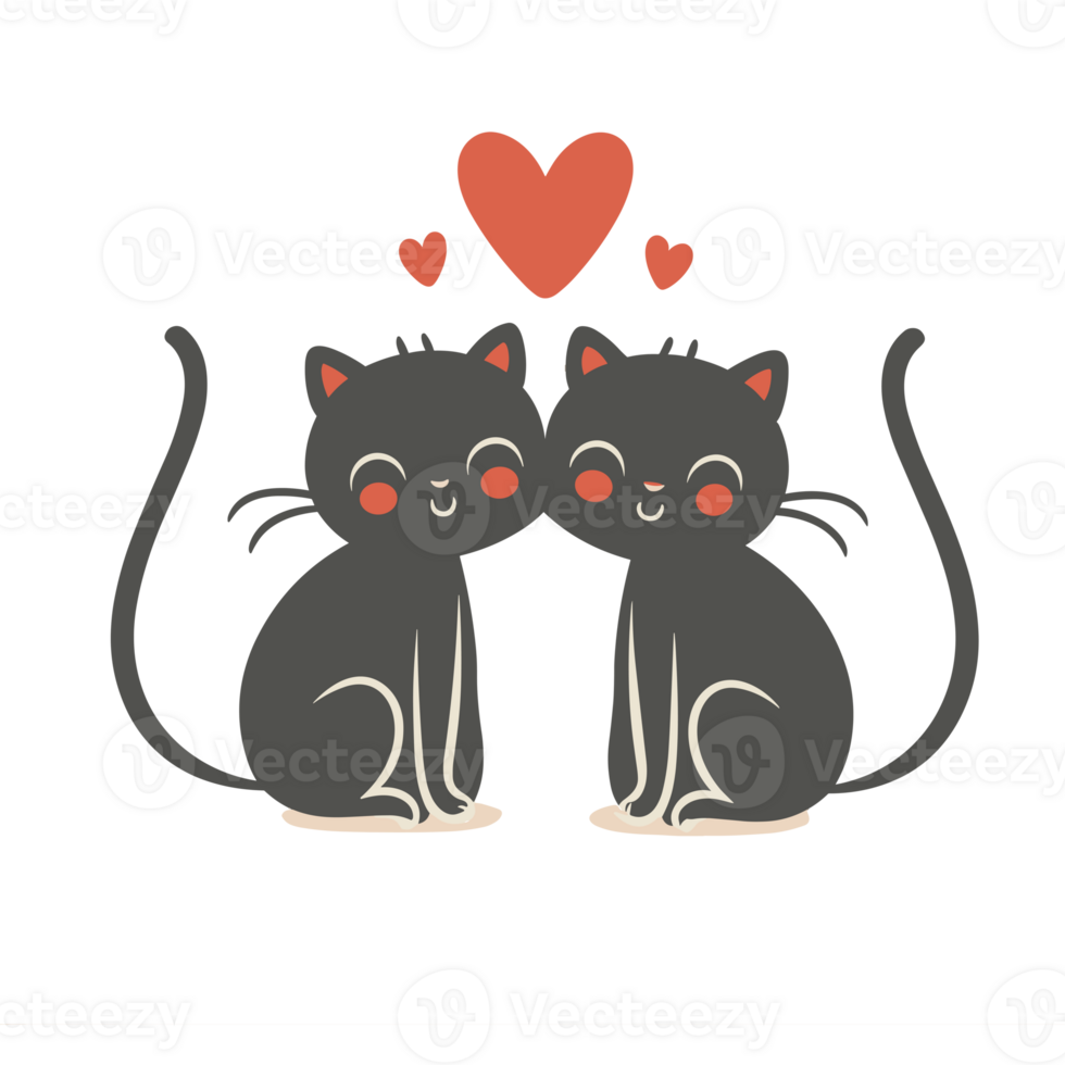 AI generated graphics of two  cats in love hugging each other and red hearts png