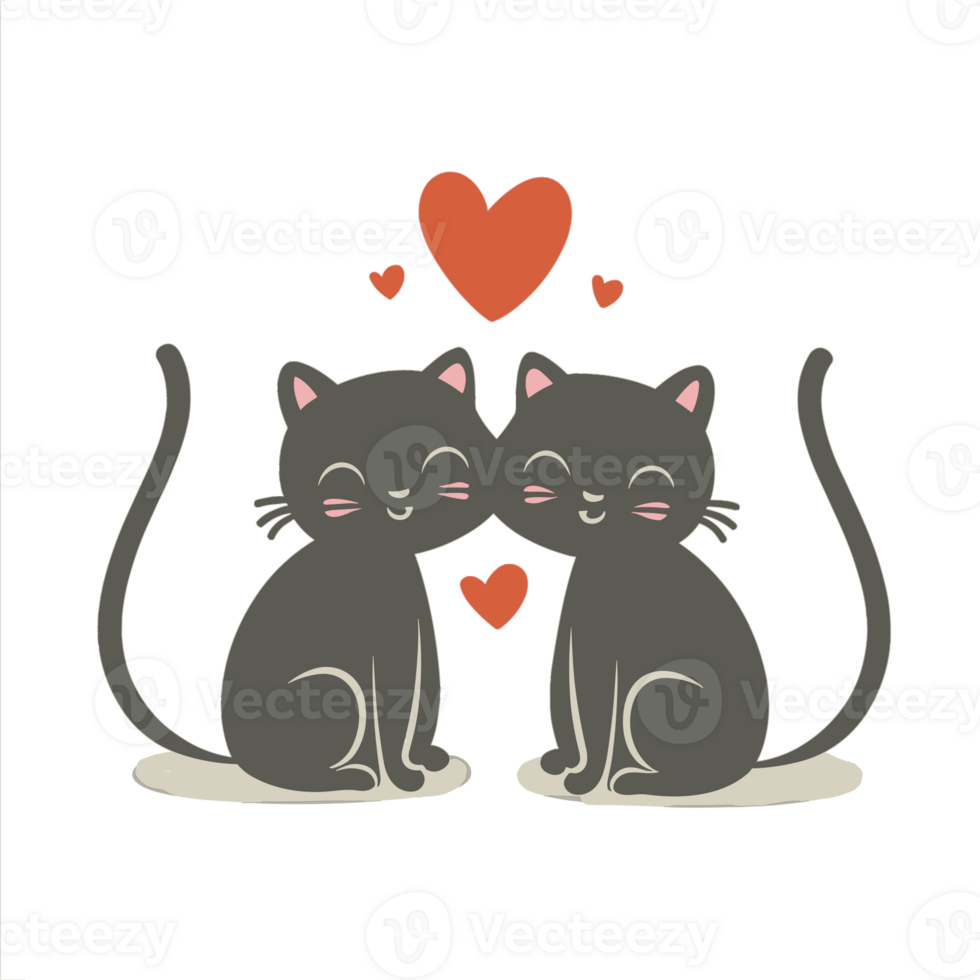 AI generated graphics of two  cats in love hugging each other and red hearts png