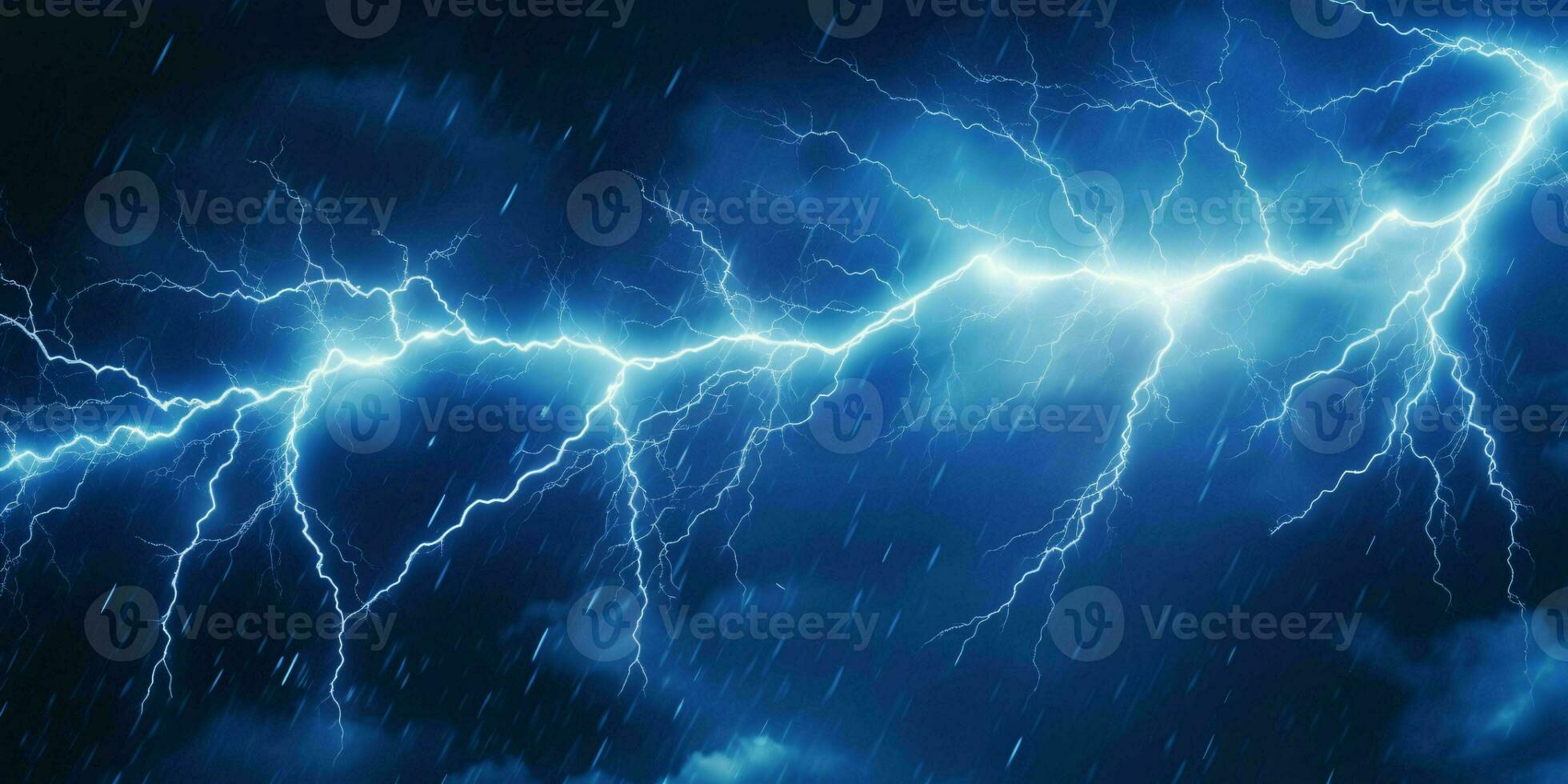 AI generated Blue Lightning with Dark Cloudy Sky. Thunderstorm Background. Generative AI photo