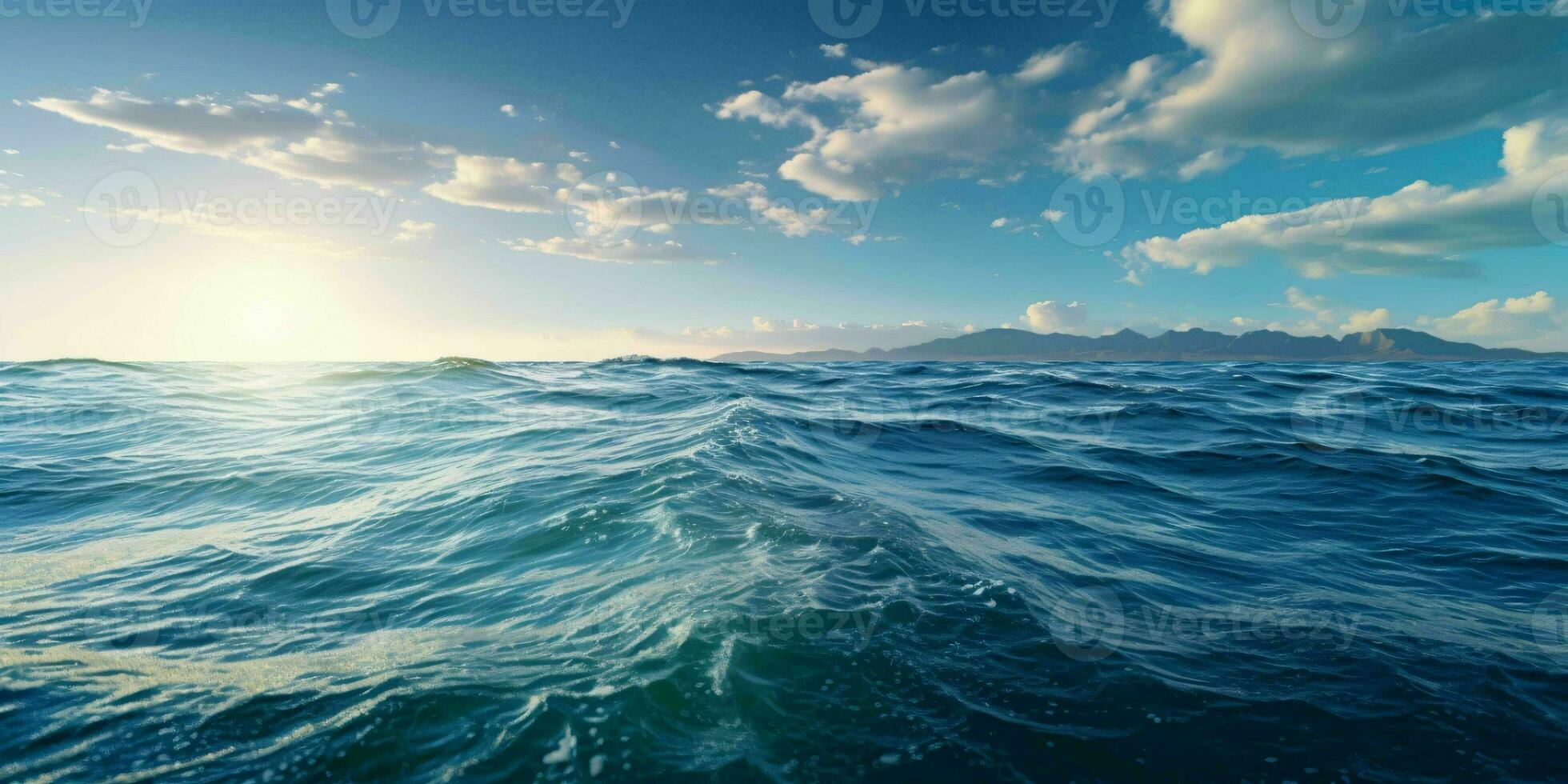 AI generated Beautiful Ocean Waves View with Blue Sky. Generative AI photo