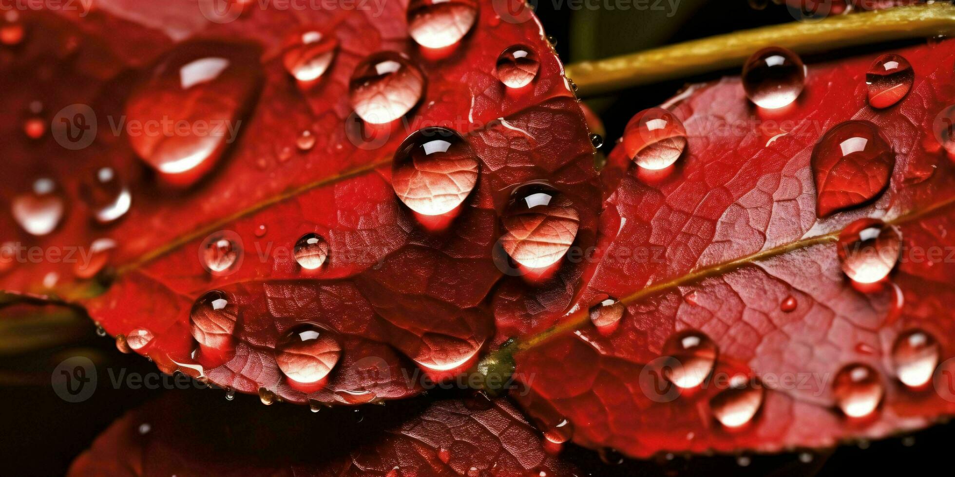 AI generated Fresh Red Leaves with Water Droplets. Close Up of Leaf with Raindrops. Generative AI photo