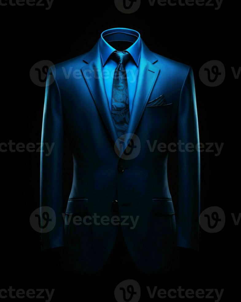 AI generated Elegant Blue Men's Suit Isolated on Black Background. Generative AI photo