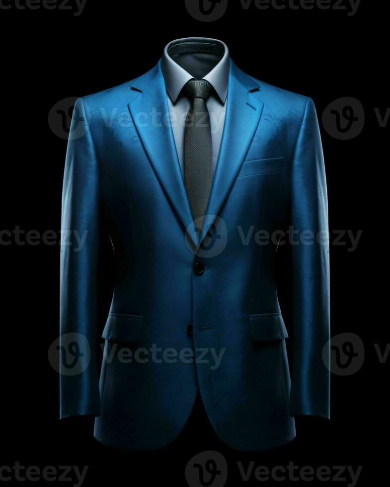 ai generado elegante azul de los hombres traje aislado en negro antecedentes. generativo ai foto