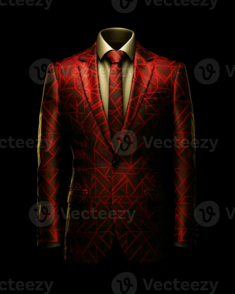 AI generated Luxury and  Elegant Red Men's Suit with Abstract Motif Isolated on Black Background. Generative AI photo