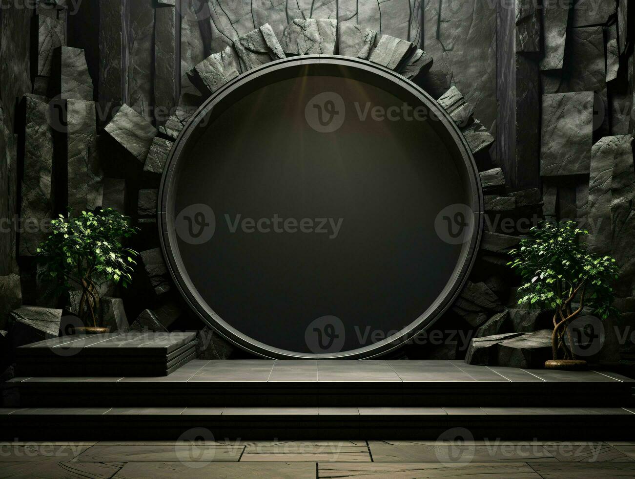 AI generated Elegant Black Stone Podium for Product Display Presentation or Showcase. Generative AI photo