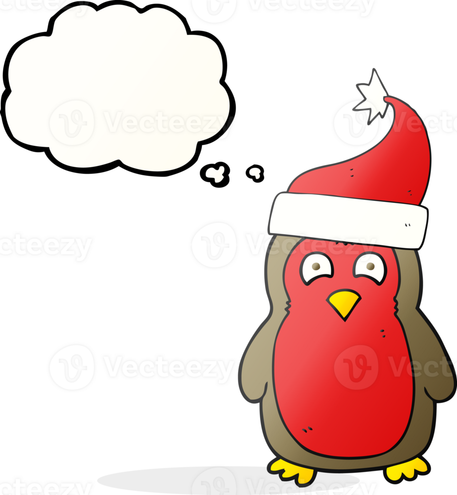 thought bubble cartoon christmas robin wearing santa hat png