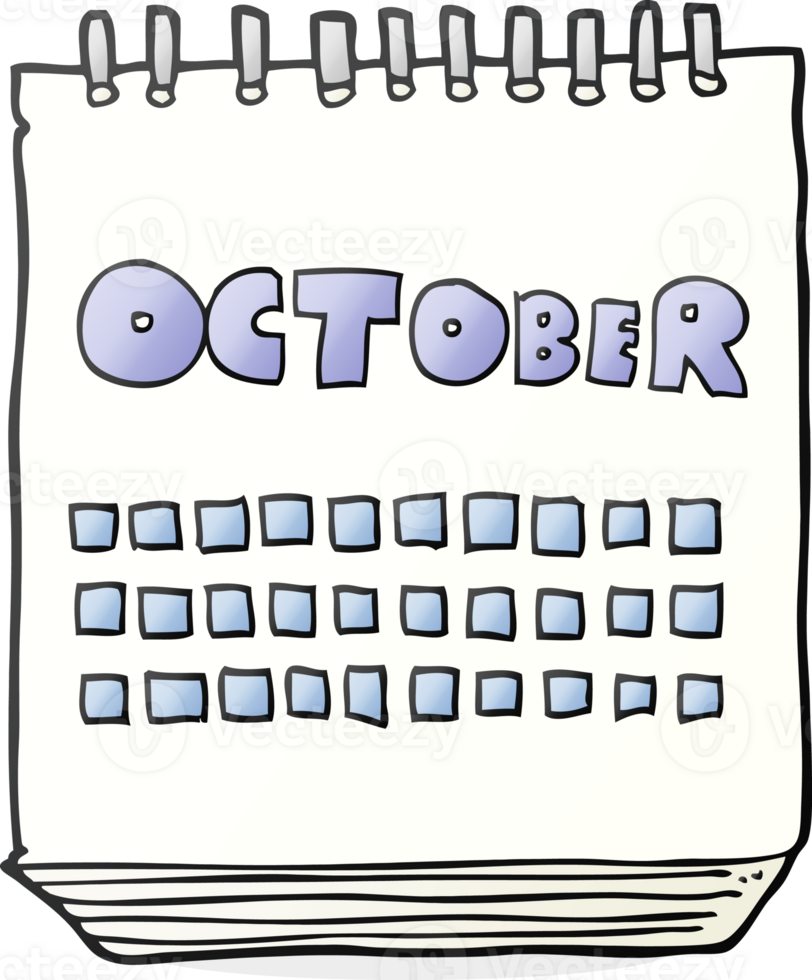 cartoon calendar showing month of october png