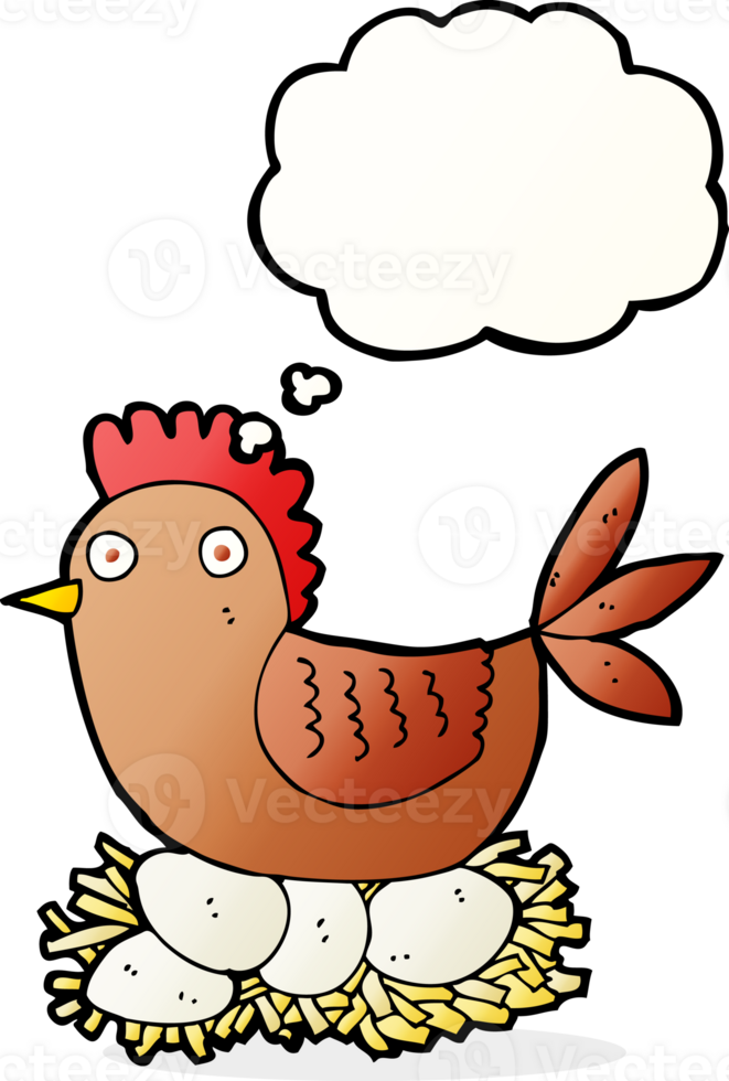 cartoon hen on eggs with thought bubble png