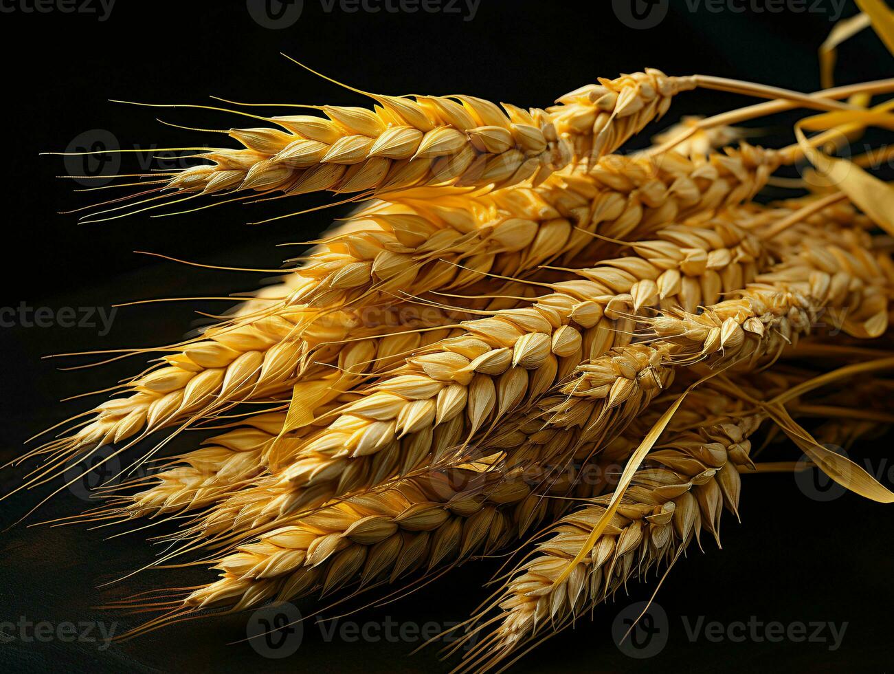 AI generated Yellow Wheat Ears Isolated on Black Background. Wheat Grains. Generative AI photo