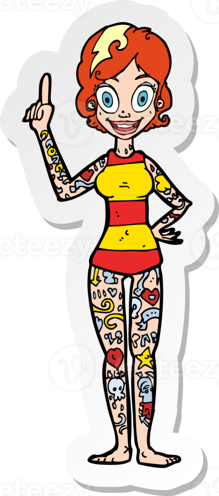 sticker of a cartoon woman covered in tattoos png