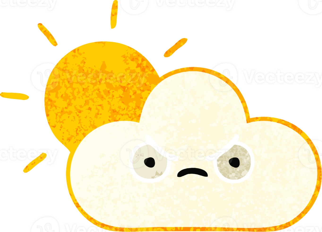 retro illustration style cartoon sunshine and cloud png