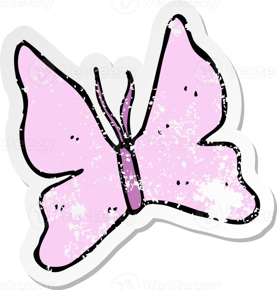 retro distressed sticker of a cartoon butterfly symbol png