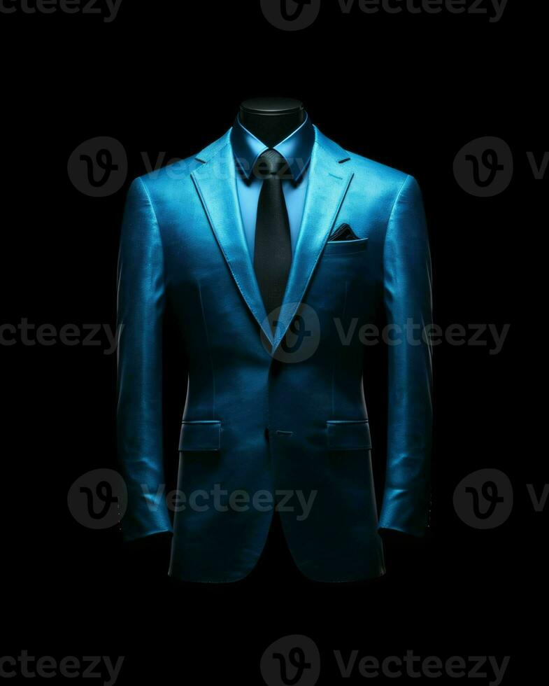 AI generated Elegant Blue Men's Suit Isolated on Black Background. Generative AI photo