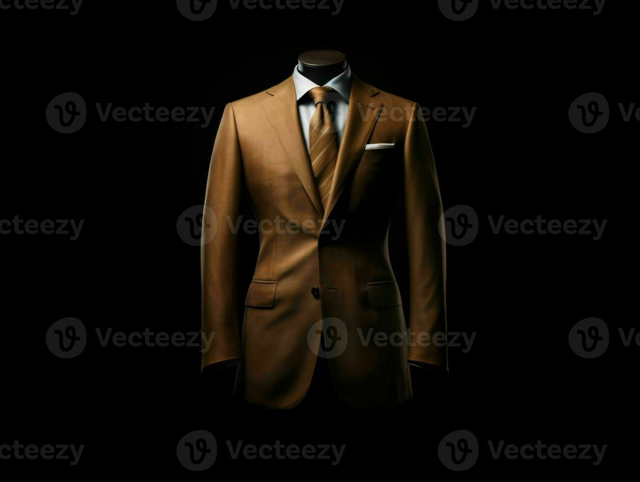 AI generated Elegant Brown Men's Suit Isolated on Black Background. Generative AI photo