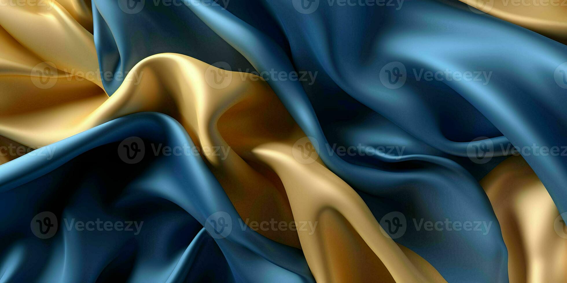 AI generated Luxurious Blue and Gold Silk Fabric Background. Generative AI photo