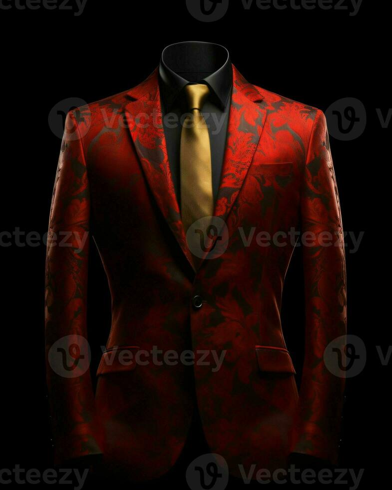 AI generated Luxury and  Elegant Red Men's Suit with Abstract Motif Isolated on Black Background. Generative AI photo