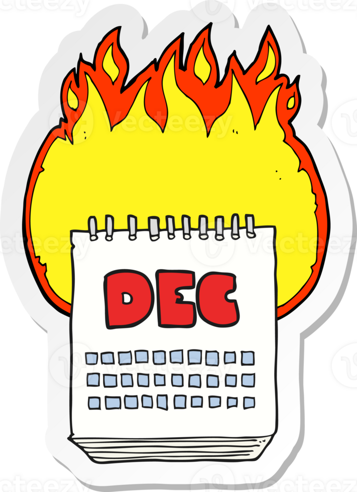 sticker of a cartoon calendar showing month of december png