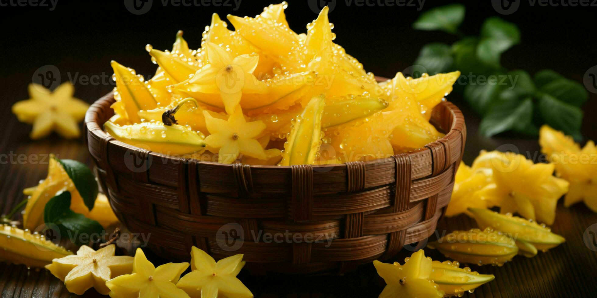 AI generated Fresh Carambola Fruit with Water Drops. Star Fruit. Generative AI photo