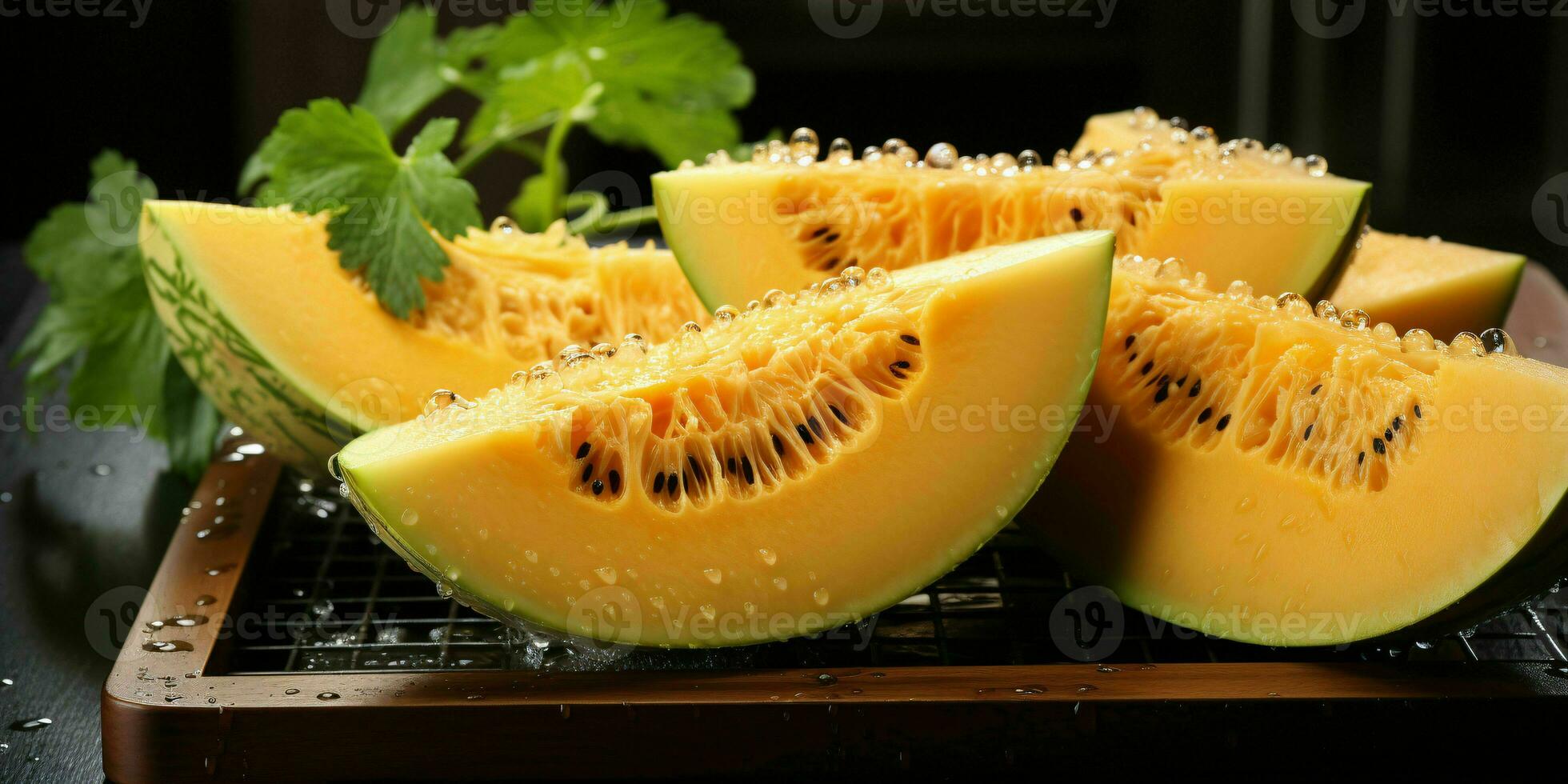 AI generated Fresh Canary Melon with Water Drops. Generative AI photo