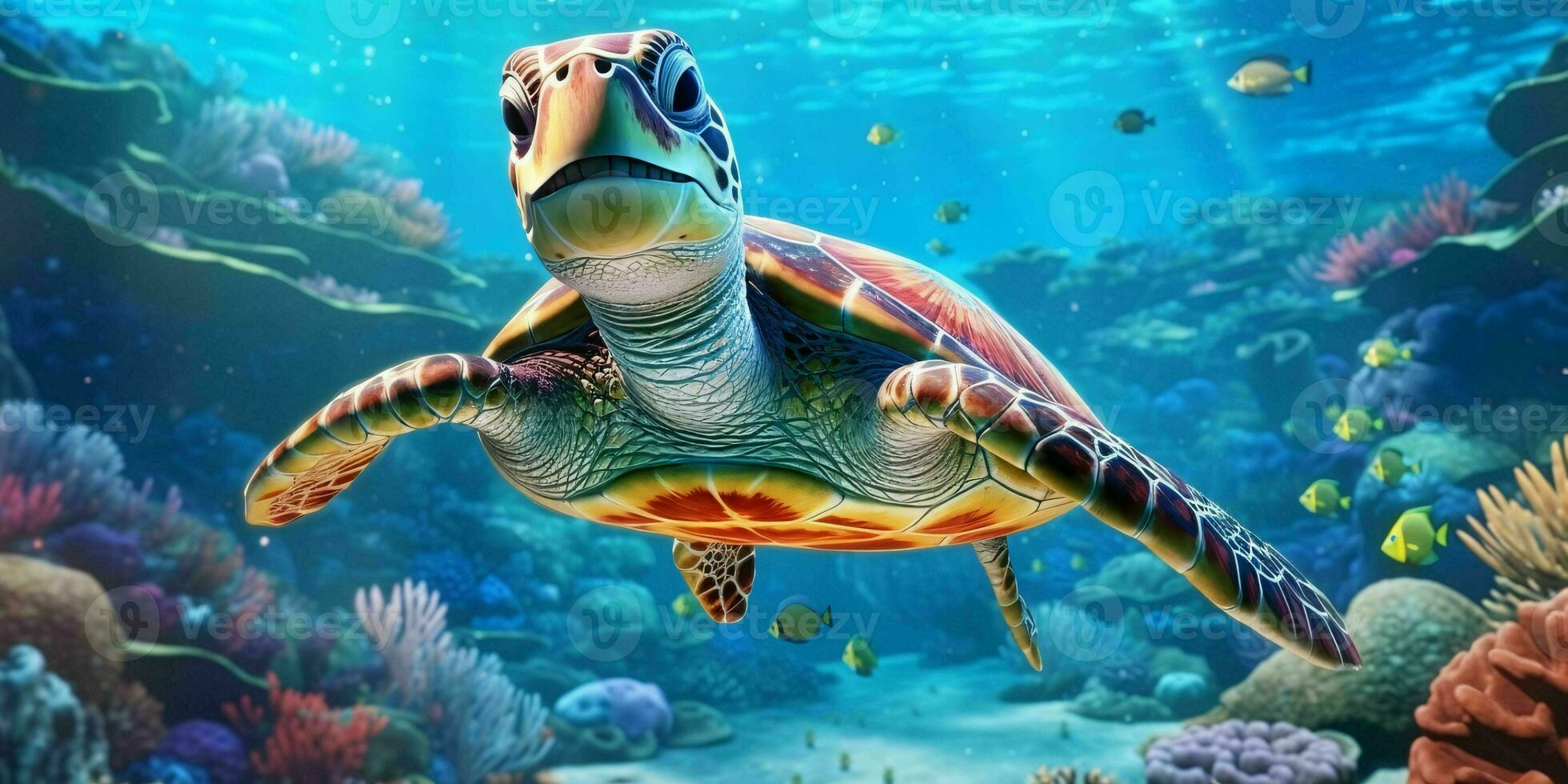 AI generated Portrait of a Sea Turtle Swimming in the Sea. Generative AI photo