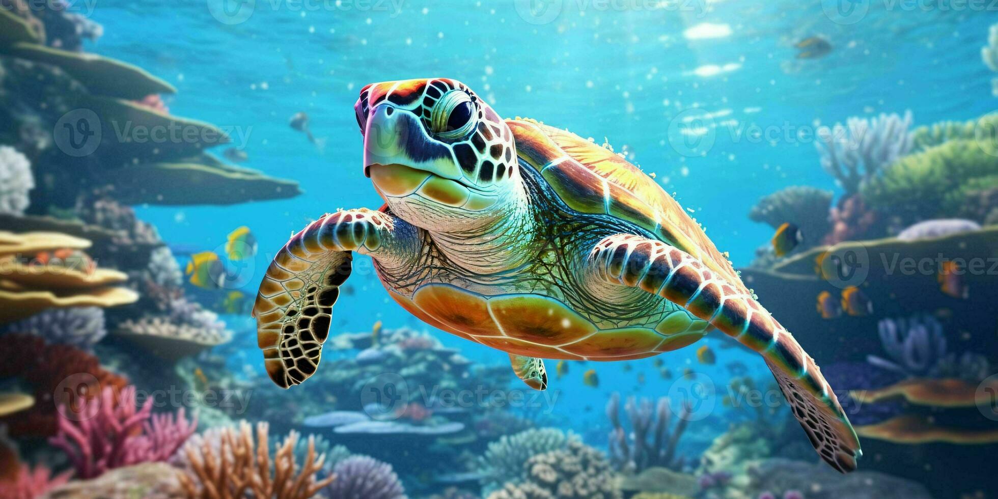 AI generated Portrait of a Sea Turtle Swimming in the Sea. Generative AI photo