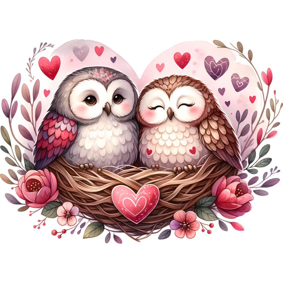 AI generated Valentine's day greeting card with two cute owls png