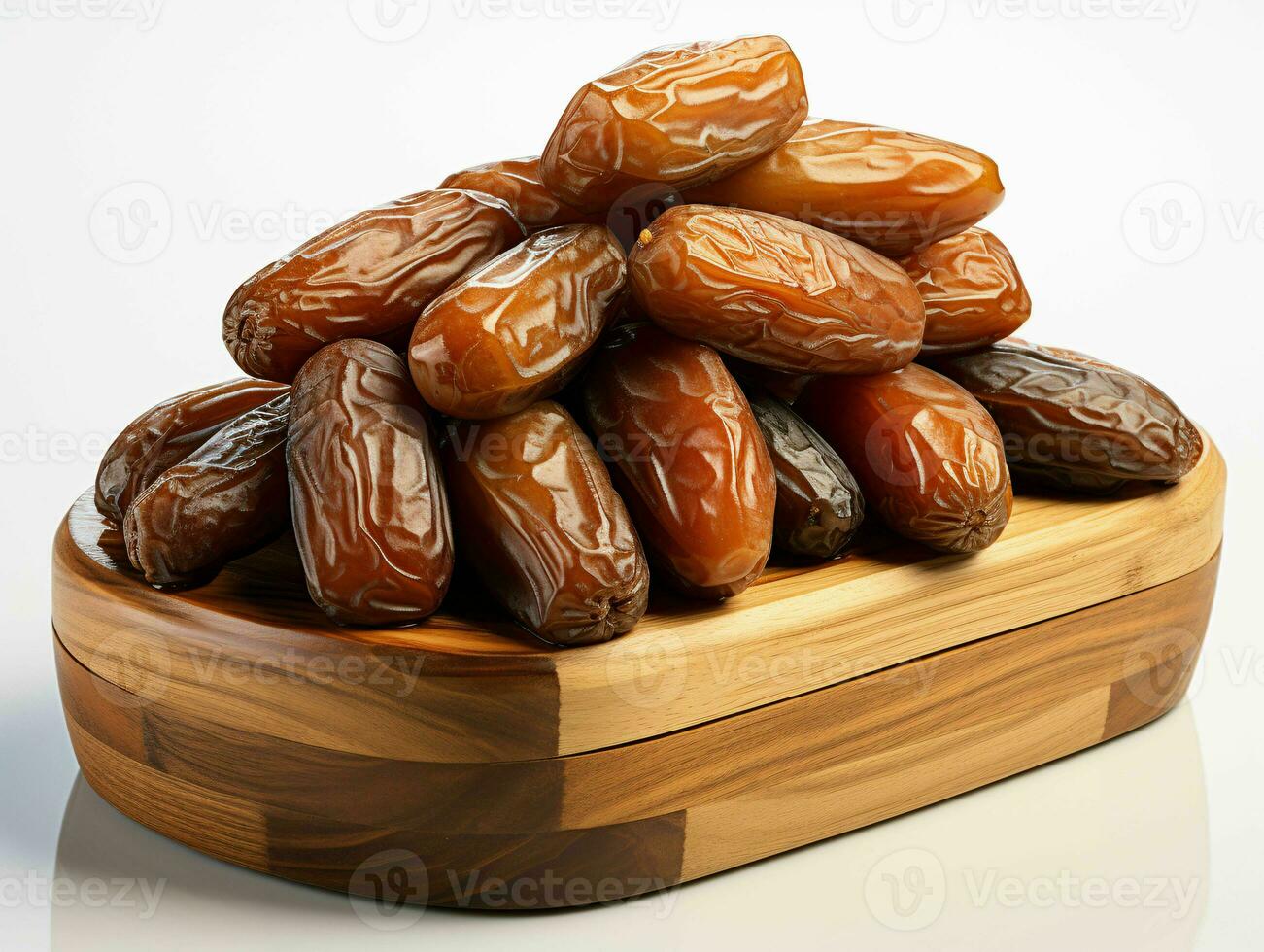 AI generated Dried Dates in a Wooden Basket. Close-up of Date Fruit. Generative AI photo