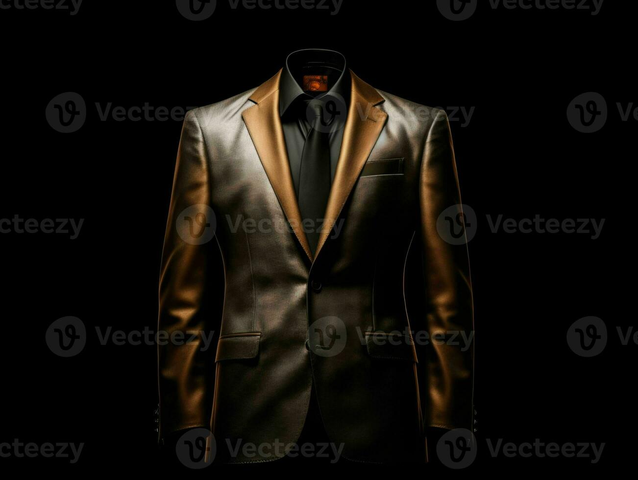 AI generated Elegant Brown Men's Suit Isolated on Black Background. Generative AI photo