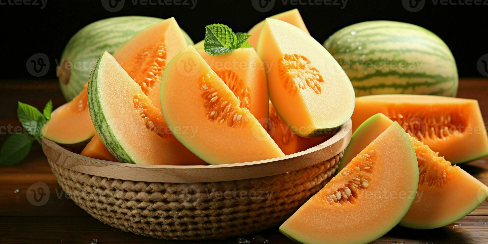 ai generado Fresco Cantalupo melón rebanadas generativo ai foto