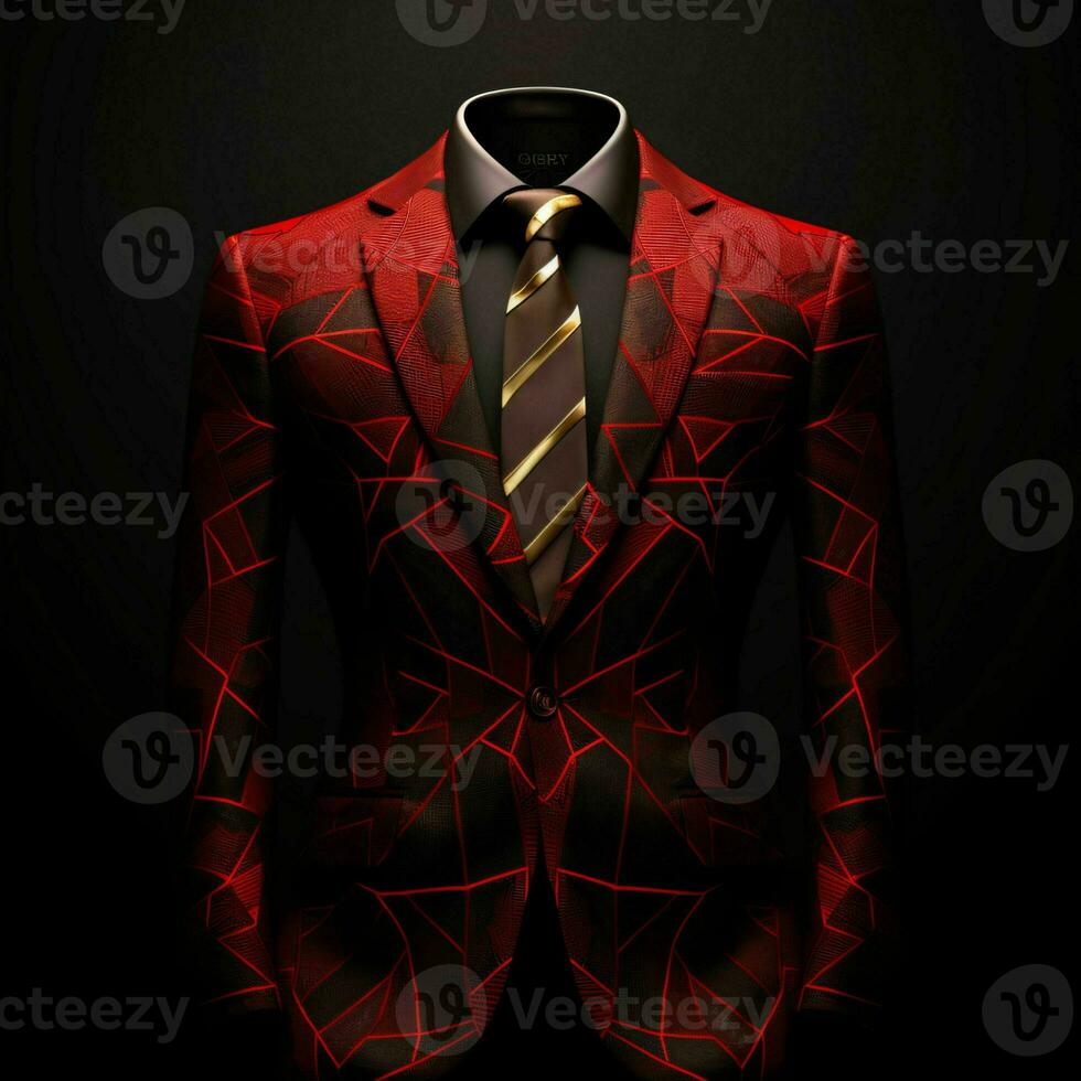 AI generated Luxury and  Elegant Red Men's Suit with Abstract Motif Isolated on Black Background. Generative AI photo