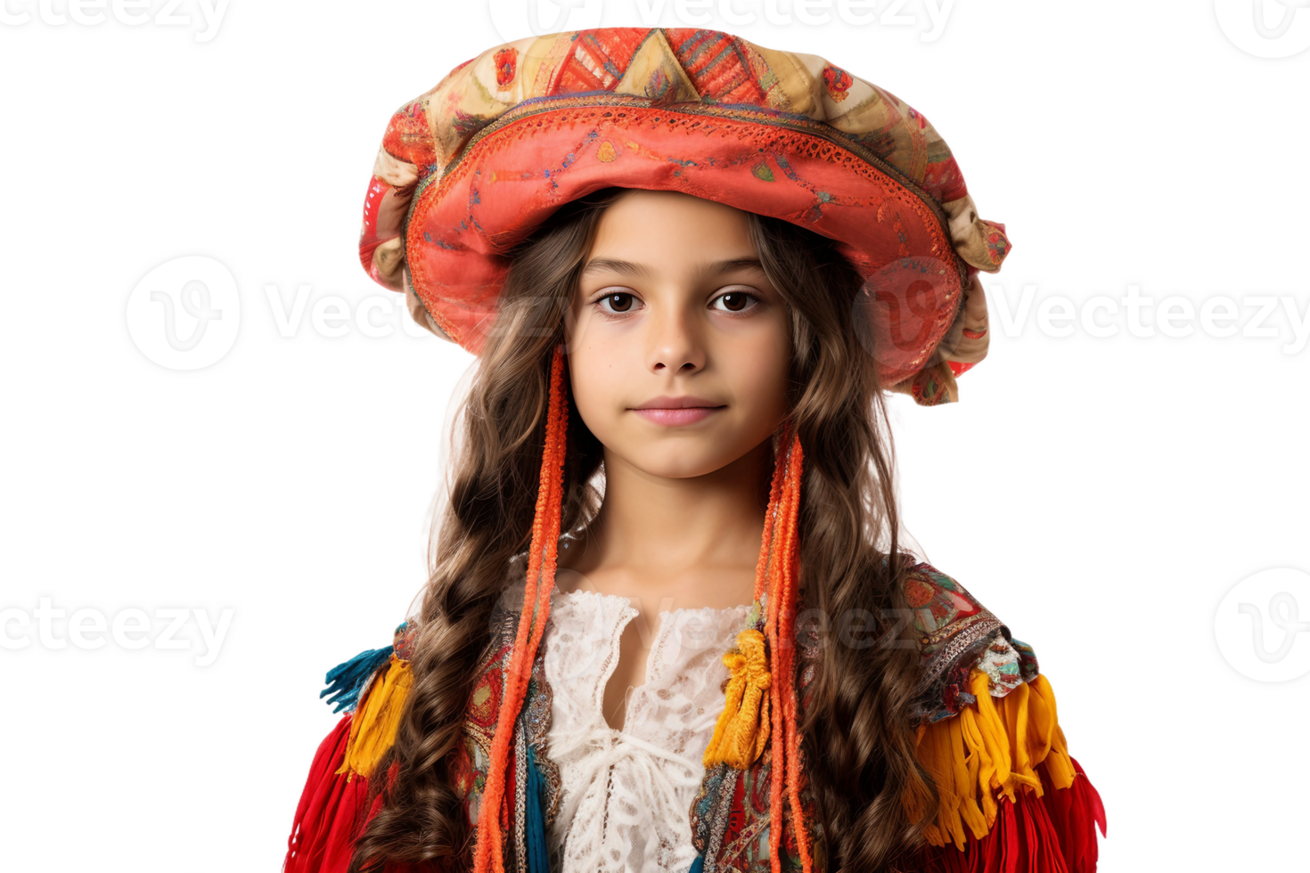 AI generated South American Girl in Traditional Folk Costume on Transparent Background. png