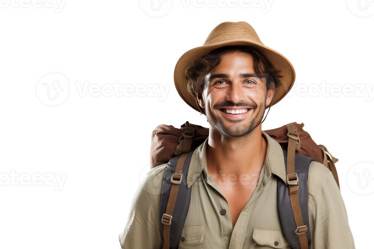 AI generated Smiling Traveler Man on Transparent Background. png
