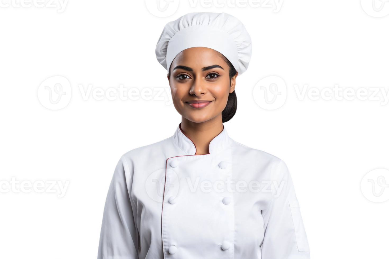 AI generated Indian Girl in Chef's White Uniform on Transparent Background. png